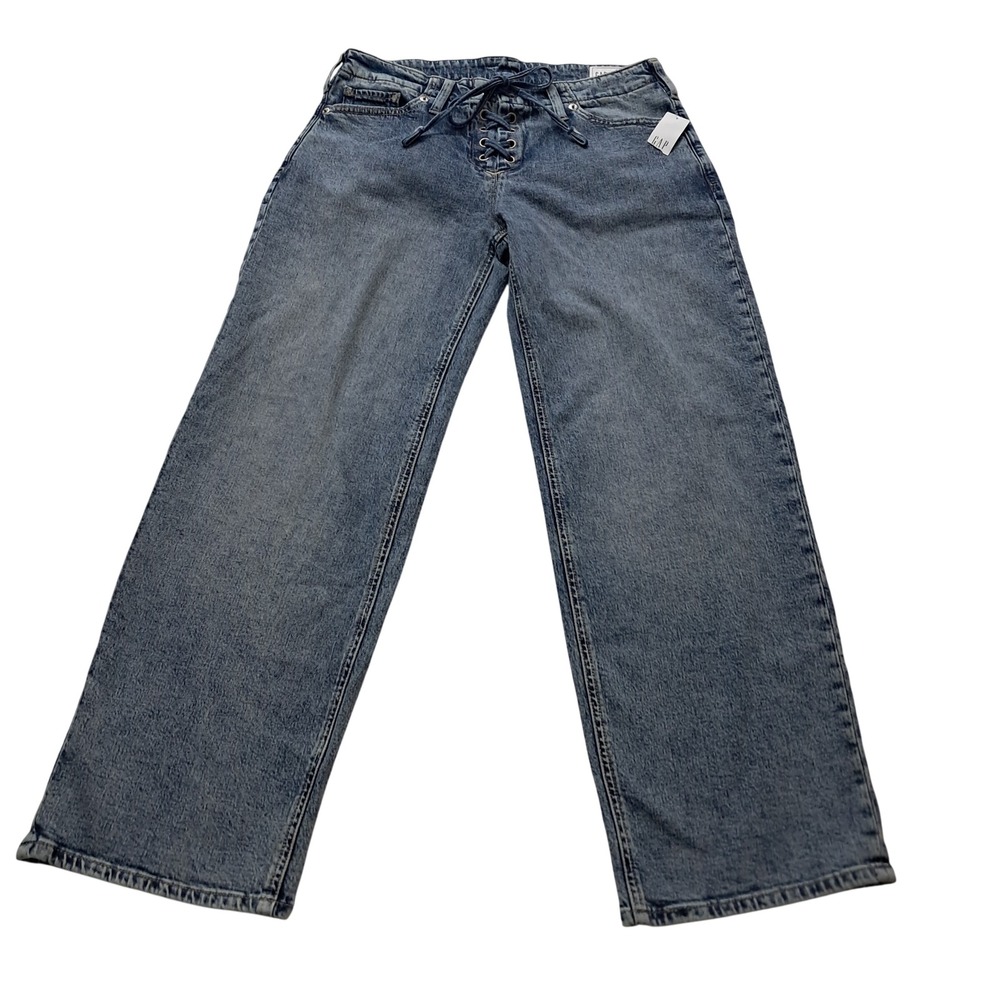 NWT GAP Jeans Womens 27/4P Blue 90s Loose Low Rise Lace Up Front Straight Y2K